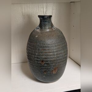 Handmade Pottery Vase Artist Signed Brown/ Teal Southwestern Arizona Tribal